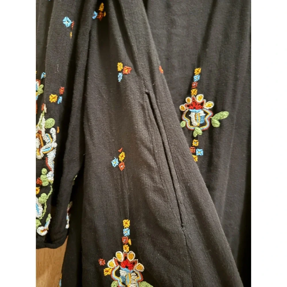 Free People Black Oxford Embroidered Cutout Back Mini Dress Boho Size Small